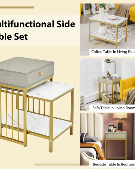 Giantex Nesting Coffee Table Set w/Drawer & Shelf