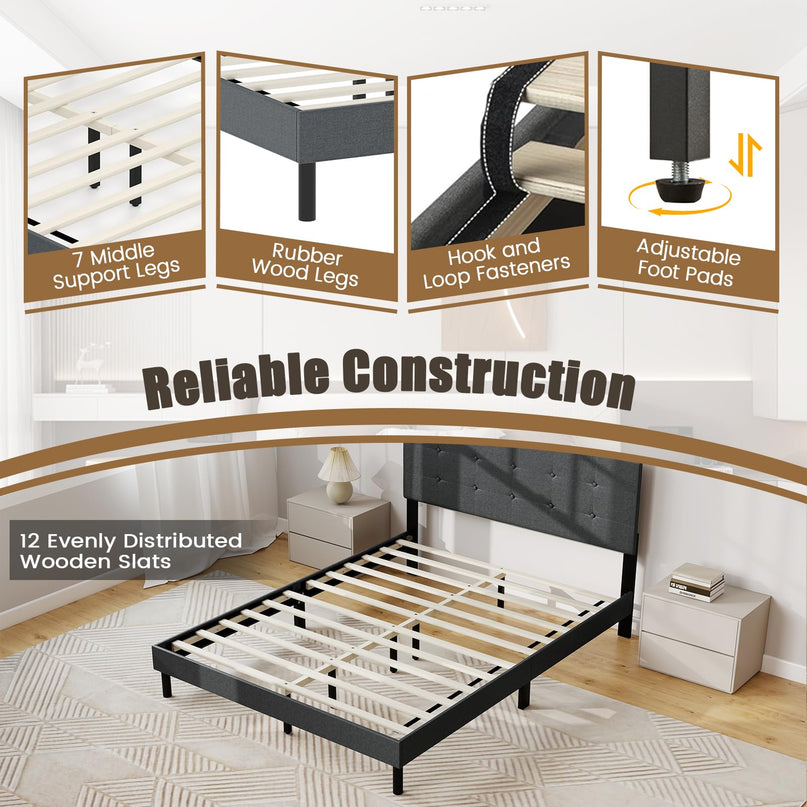 Giantex Queen Bed Frame with Button Tufted Headboard