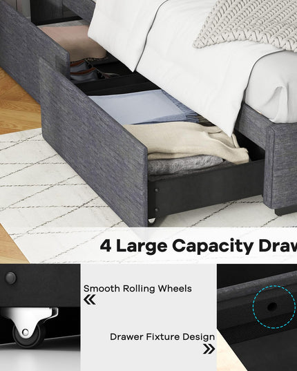 Giantex Bed Frame with LED Lights & Charging Station, Upholstered Platform Bed with Wingback Headboard