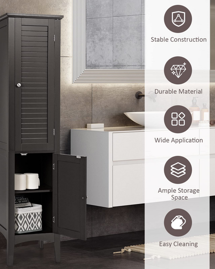 Storage Cabinet Bathroom High Cabinet with 5 Tier Shelves