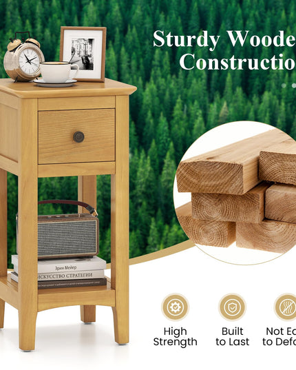 Giantex 23.5" H Side Table w/Open Storage Shelf & Solid Wood Frame No Assembly Needed