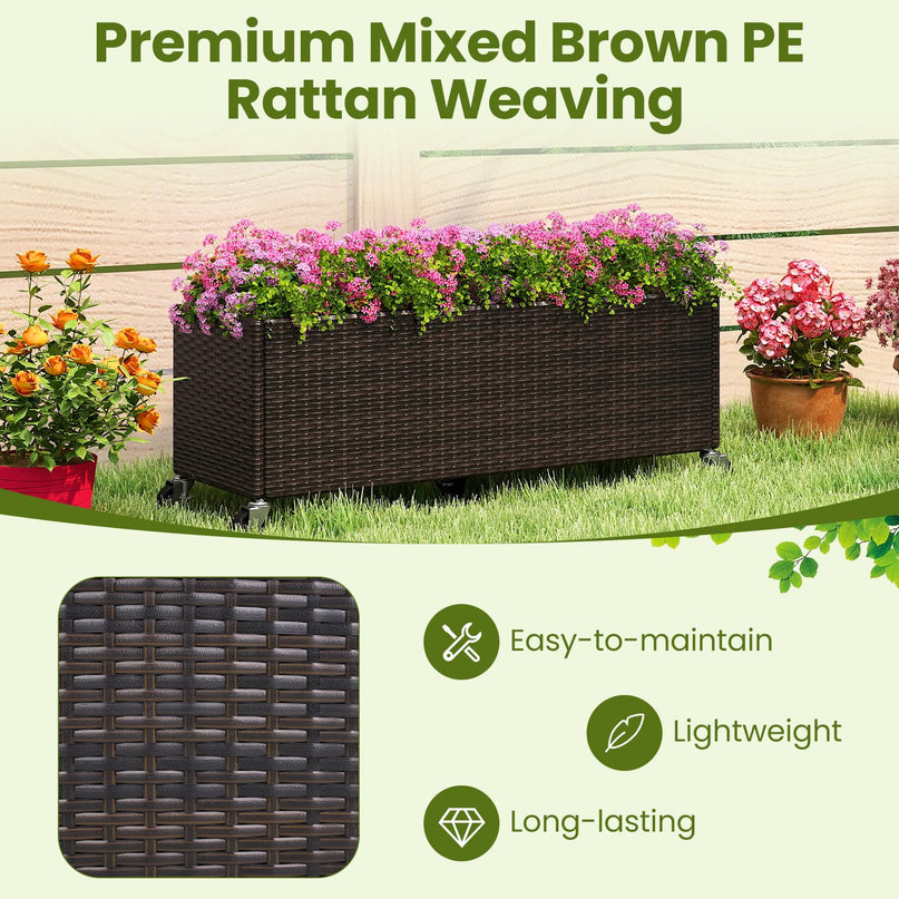 Giantex Set of 1/2 Wicker Raised Garden Bed with Wheels (38”x12”x14”)