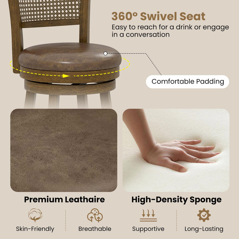 Giantex 25"/30" Swivel Bar Stools Set of 2/4 with PE Rattan Backrest