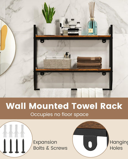 Giantex Wall Mounted Bathroom Shelves with Towel Bar