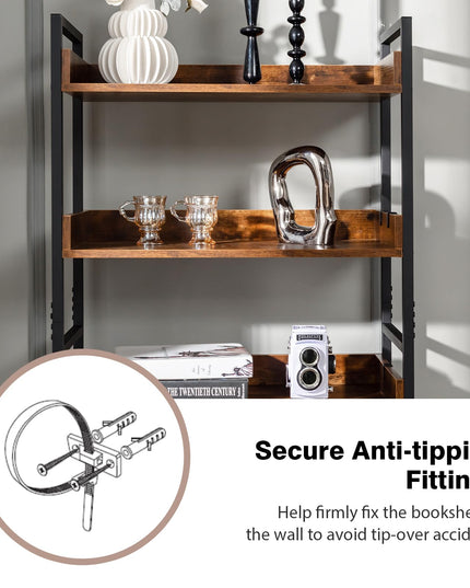 Giantex Industrial 6-Tier Bookshelf, 70" Tall Freestanding Storage Display Shelf with 4 Hooks