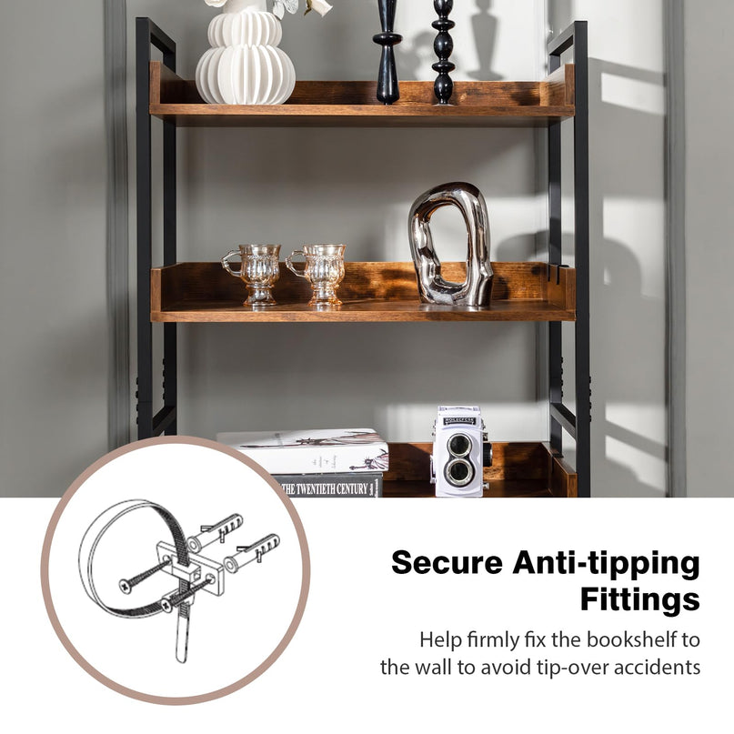 Giantex Industrial 6-Tier Bookshelf, 70" Tall Freestanding Storage Display Shelf with 4 Hooks