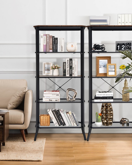 Giantex Industrial Bookshelf, 5-Tier Vintage Bookcase