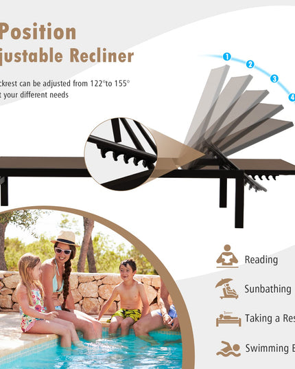 Giantex Patio Chaise Lounge Chair, Outdoor Sunbathing Chair Lawn Reclining Lounger with 6 Adjustable Position