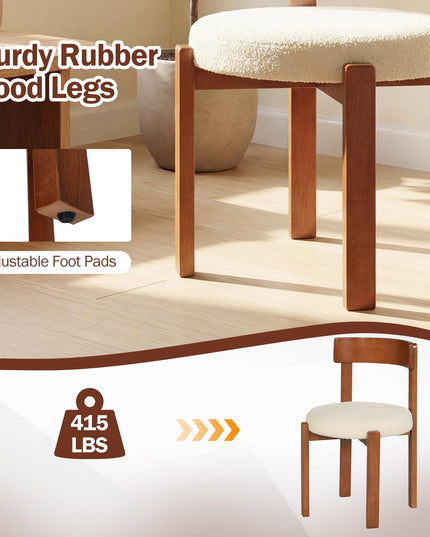 Giantex Wooden Dining Chairs Set of 2/4 Teddy Fleece Upholstered Boucle Kitchen Chair