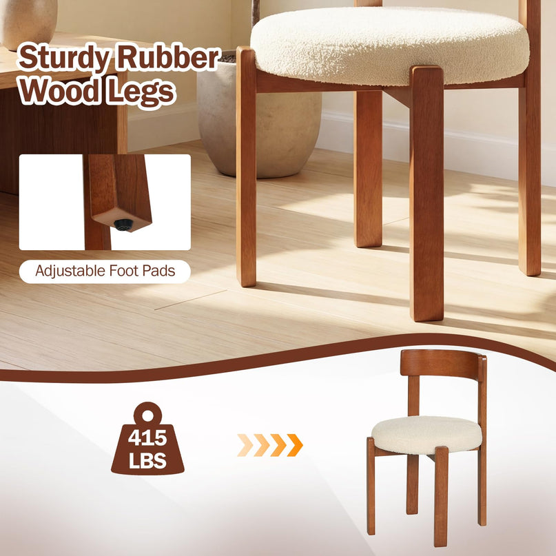 Giantex Wooden Dining Chairs Set of 2/4 Teddy Fleece Upholstered Boucle Kitchen Chair