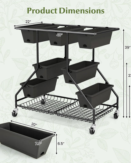 Giantex Rolling Raised Garden Bed w/ 7 Planter Boxes, Storage Baskets, Drainage Holes