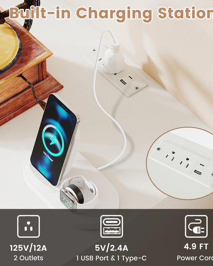 Giantex Record Player Stand w/LED Light & Charging Station