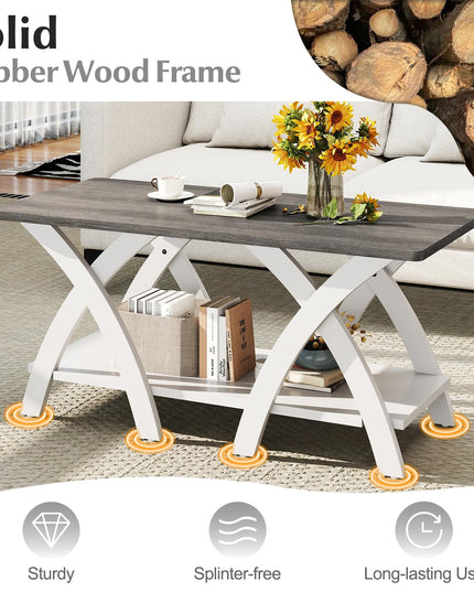 Giantex 40 Inch Rectangular Living Room Table with Open Display Area for Small Space