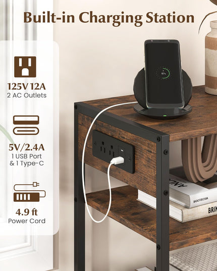 Giantex 3-Tier End Table w/Charging Station