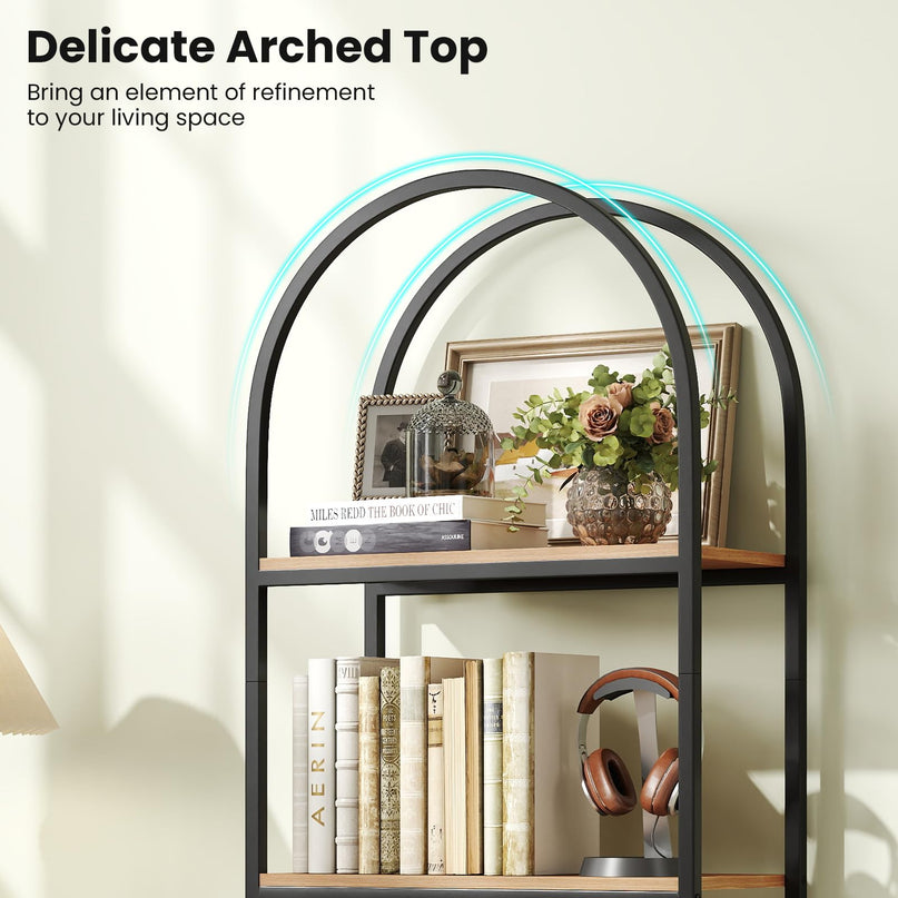 GIANTEX 4-Tier Arched Industrial Bookcase with Metal Frame (1/2)