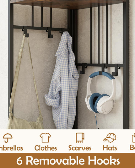 Giantex Corner Hall Tree, 71" Corner Coat Rack w/Shoe Storage Bench, 6 Removable Hooks, 4-Tier Entryway Shoes Shelf Organizer