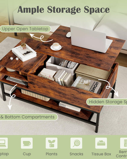 Giantex Lift Top Coffee Table, Coffee Table with Storage Shelf and Hidden Compartment