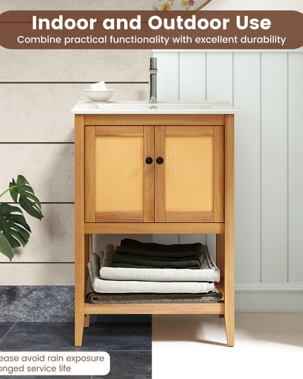Meuble sous vasque Giantex en bois d'acacia massif avec évier, style moderne