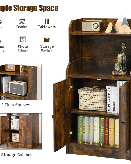 Rustic Brown 2 Doors Bookcase with Adjustable Shelf
