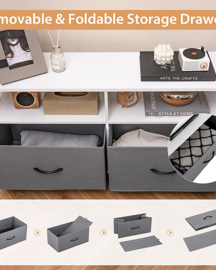 Giantex TV Stand for Bedroom, Storage Cabinet with 2 Open Shelves, 2 Removable Fabric Drawers