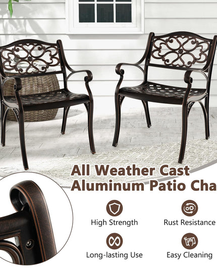 Giantex Cast Aluminum Patio Chairs Set of 2, All Weather Outdoor Dining Chairs w/Armrests and Curved Seats