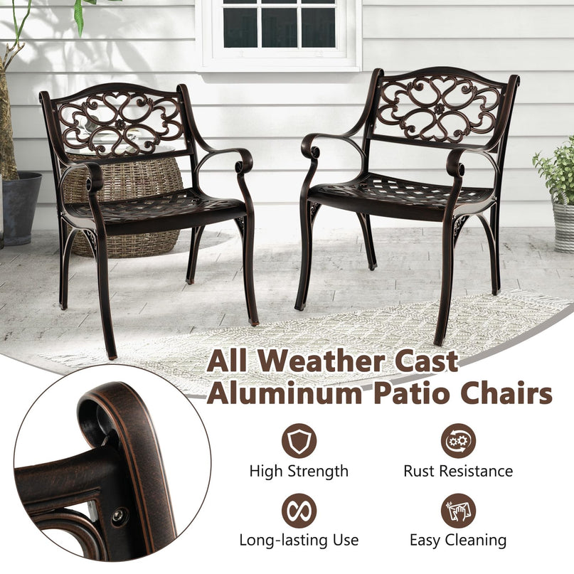 Giantex Cast Aluminum Patio Chairs Set of 2, All Weather Outdoor Dining Chairs w/Armrests and Curved Seats