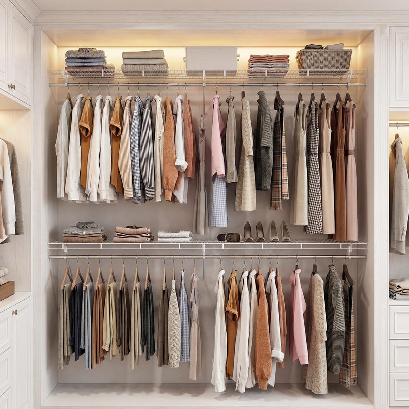 Giantex Closet Shelf with Hanging Rod 4/6 ft Wall Mounted Wire Shelving Kit