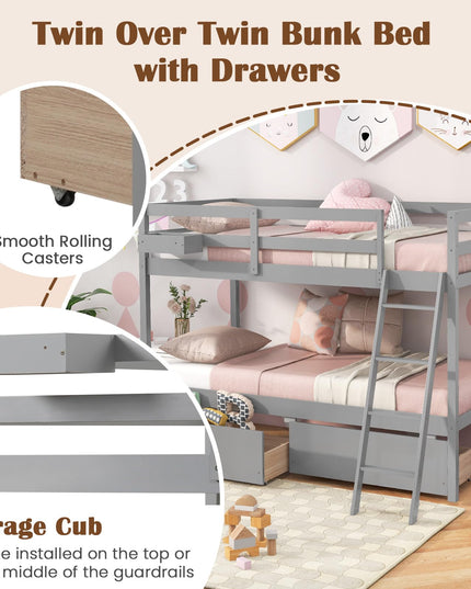 Giantex Bunk Bed Twin Over Twin with 2 Storage Drawers