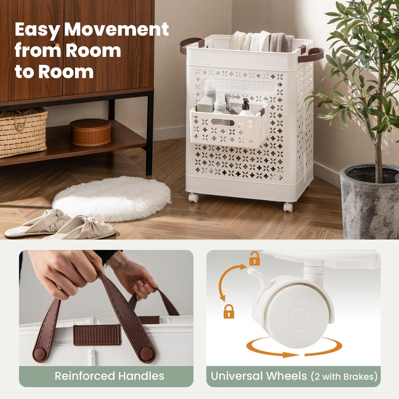 Giantex 75L Plastic Laundry Hamper with Wheels for Bathroom