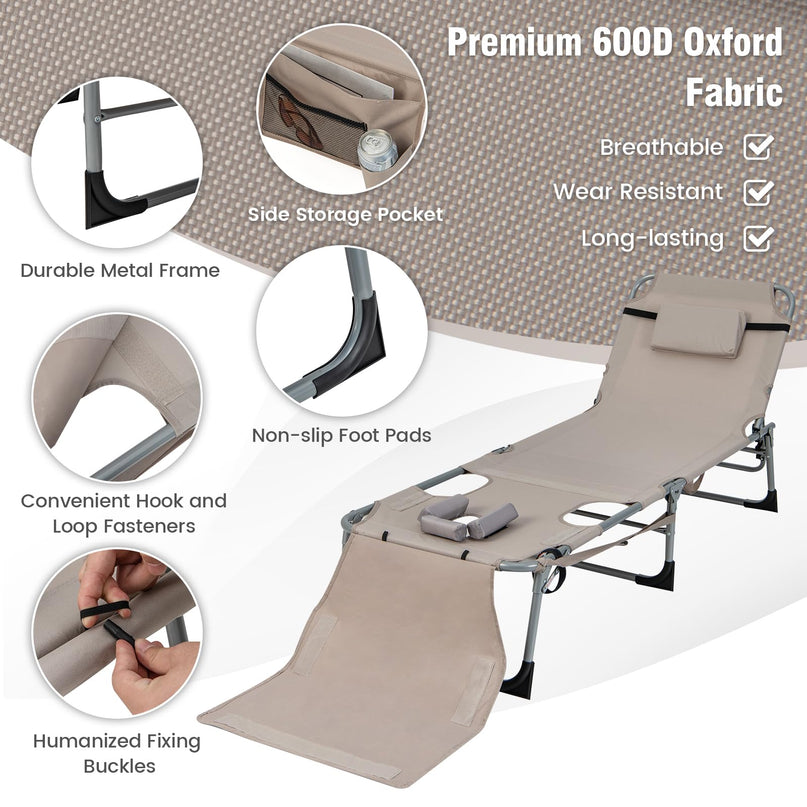 Giantex Folding Beach Tanning Chair - Outdoor Chaise Lounge Chair, 5-Position Adjustable Lounger with Face Hole