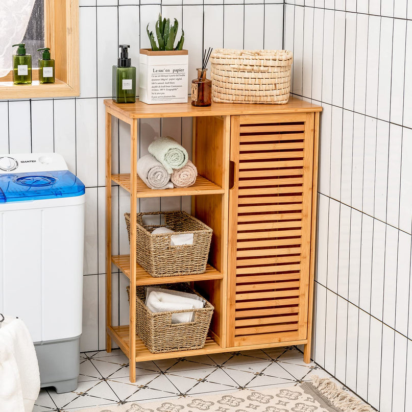 Bathroom Storage Cabinet Bamboo Floor Cabinet Free Standing Organizer - Giantex