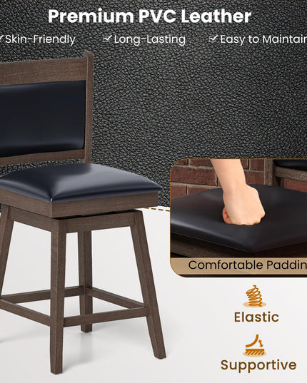 Giantex 25" Bar Stools Set, Upholstered Swivel Bar Chairs with Ergonomic Back