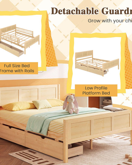 GIANTEX Full/Twin  Size Bed Frame with 2 Storage Drawer & Guardrails for Kids