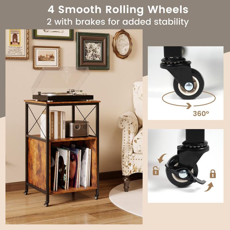 Giantex Record Player Stand with Charging Station for Living Room