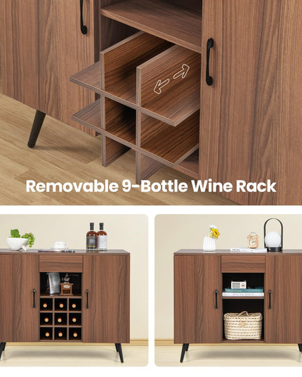 Giantex Bar Cabinet with Storage, Farmhouse Wood Buffet Sideboard, 9-Bottle Wine Rack, Drawer