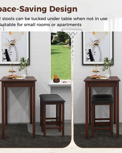 Giantex Dining Table Set for 2, Counter Height Dining Table Set with 2 Bar Stools, Wood Legs, Dinette Table Set