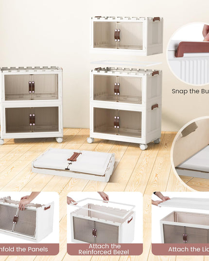 Giantex 3-tier Collapsible Storage Bins with Wheels and Lid