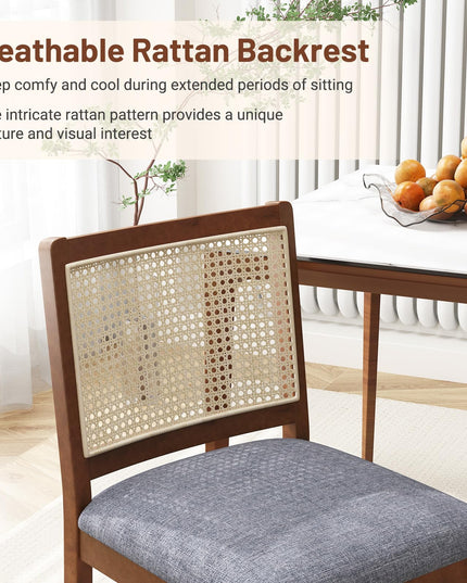 Giantex Rattan Dining Chairs Set of 2/4, Modern Upholstered Kitchen Chairs w/Rubber Wood Frame