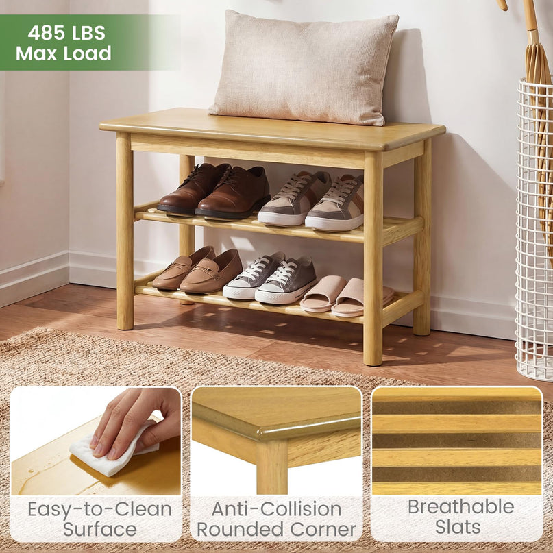Banc à chaussures Giantex 3 niveaux avec étagères à lattes (30,5 x 61 x 43 cm)