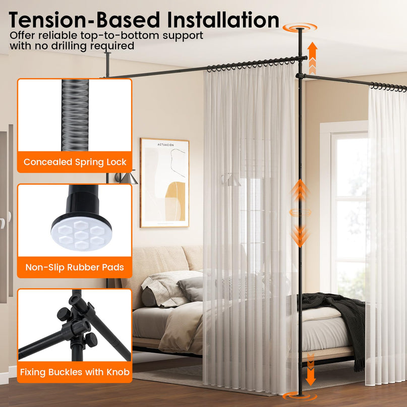 Giantex Room No Drill Divider Curtain Rod | Adjustable 4-10 ft Height & 28-142 in Width