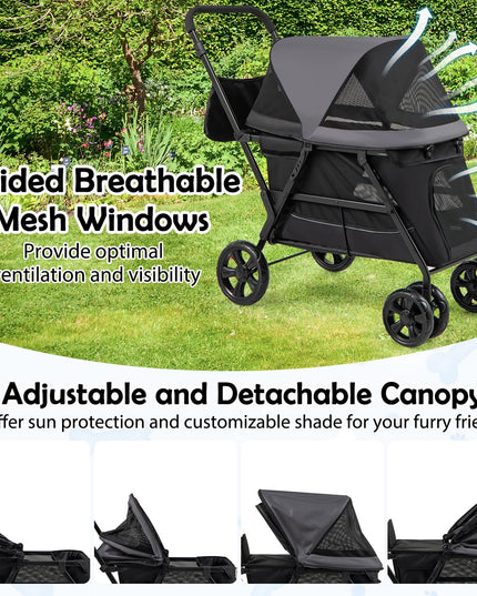 Giantex Dog Stroller with Low Entry & Ramp Access, Cat Stroller with Lockable & Shock-Absorbing All-Terrain Wheels