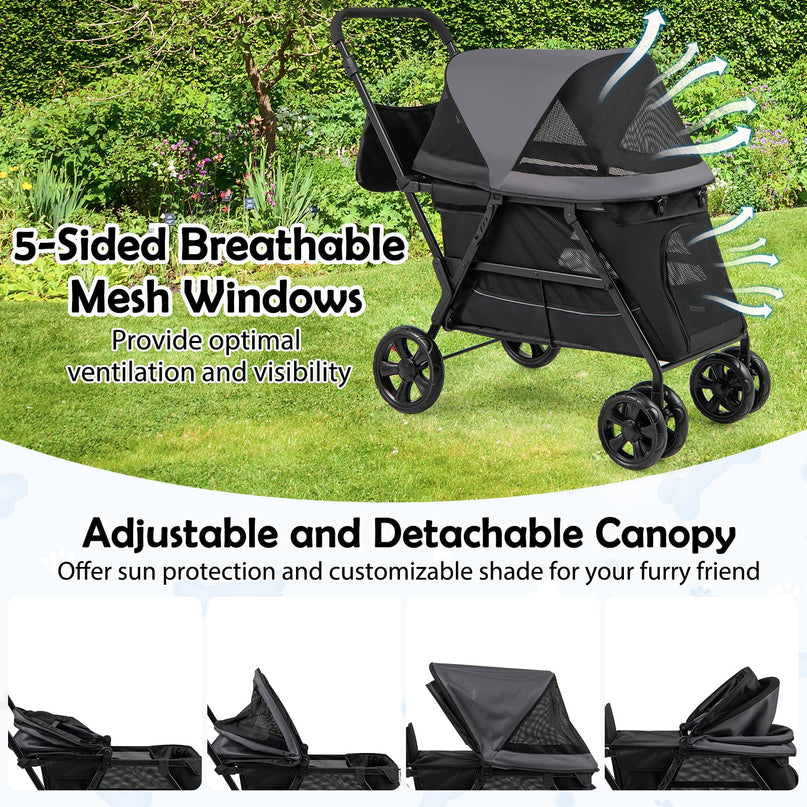 Giantex Dog Stroller with Low Entry & Ramp Access, Cat Stroller with Lockable & Shock-Absorbing All-Terrain Wheels