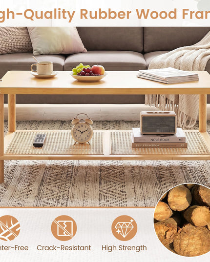 Giantex 39" Rattan Coffee Table for Living Room