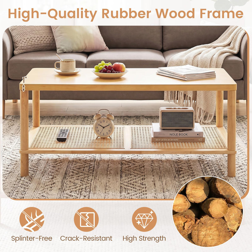 Giantex 39" Rattan Coffee Table for Living Room
