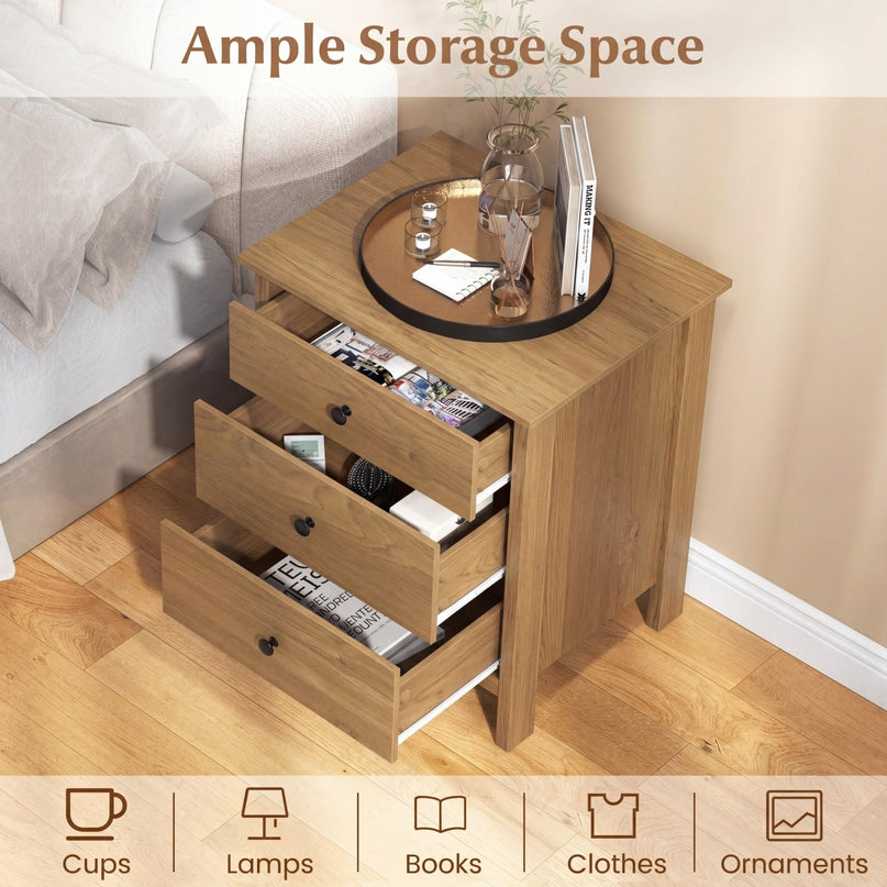 Giantex Nightstand with 3 Drawers for bedroom