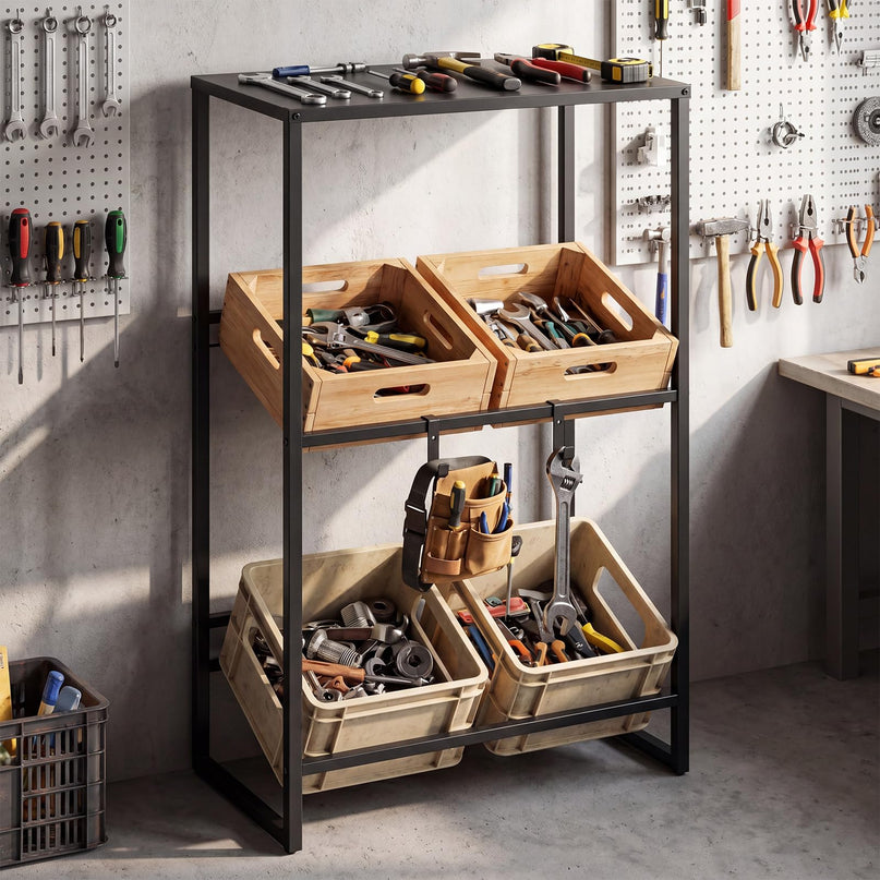 Giantex 3-Tier Drink Crate Rack | Heavy-duty Metal Storage Rack with Shelf