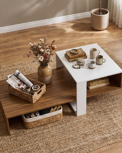 Giantex 2-Tier Coffee Table | Modern Irregular Center Table with Open Storage Shelf