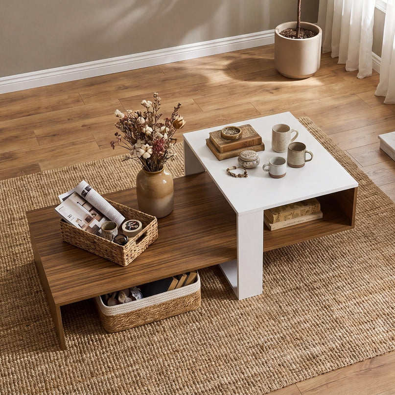 Giantex 2-Tier Coffee Table | Modern Irregular Center Table with Open Storage Shelf