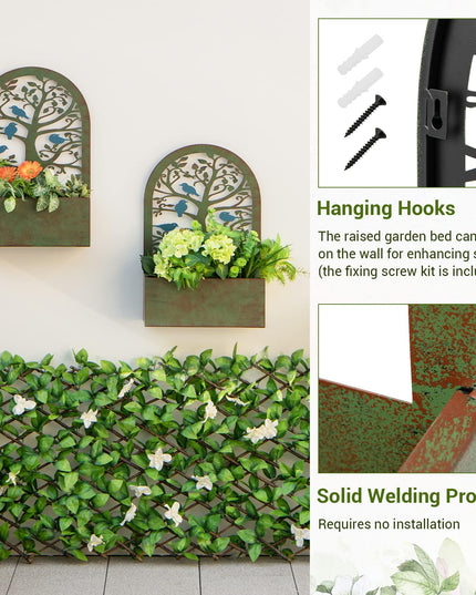 Giantex Raised Garden Bed Set of 2 - Wall-Mounted & Freestanding Decorative Planter Boxes with Trellises