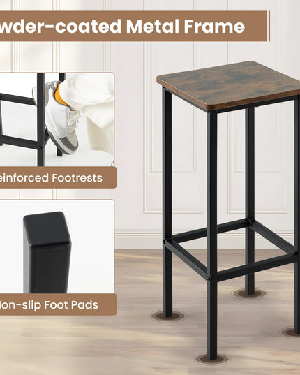 Giantex Industrial Bar Stools Set of 4, 28" Backless Counter Height Bar Stools, Kitchen Island Stools with Footrest